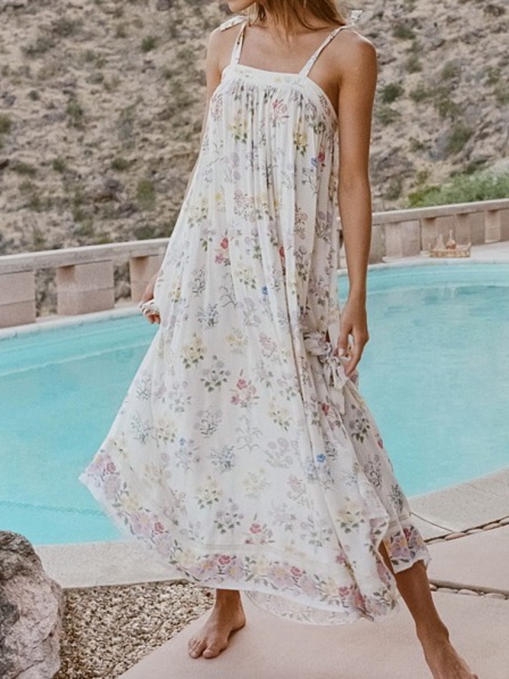 Spell posy Cream Floral Maxi Dress with Pastel Print small